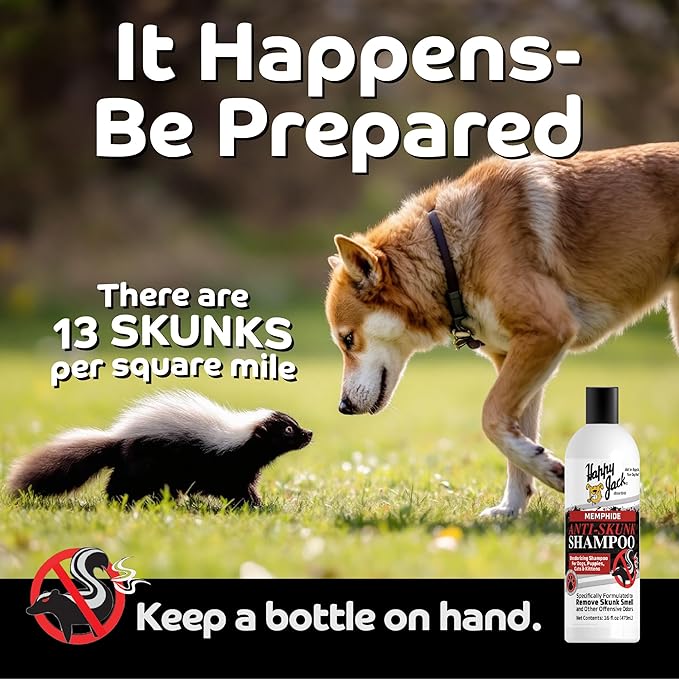 HAPPY JACK Mephidide Anti Skunk Shampoo for Dogs, Cats, Pets  Hypoallergenic Skunk Odor Remover for Dogs  Deodorizing Dog Shampoo (16oz)