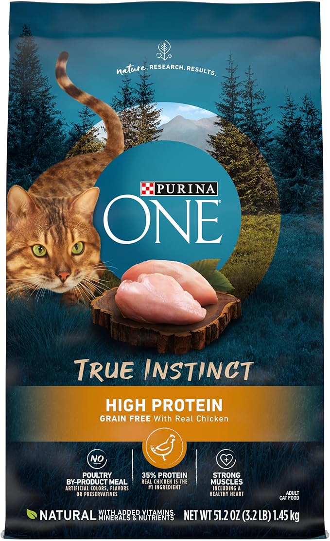 Purina ONE Natural, High Protein, Grain Free Dry Cat Food, True Instinct With Real Chicken - 3.2 lb. Bag