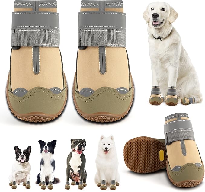 Dog Shoes for Large Dogs, Medium Dog Boots & Paw Protectors for Hardwood Floors, Outdoor Dog Booties for Hot Pavement Winter Snow Hiking, Waterproof Dog Shoes with Reflective Strips Size 8