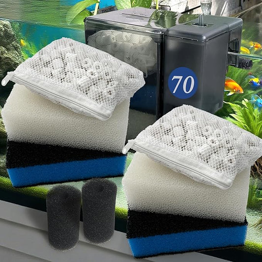2 Sets of Upgraded Three-Stage Filtration Fish Tank Filter for AquaClear 70 Power Filter, 2 Set of Replacement Maintenance Kit for Fish Tank Filter for 40- to 70-Gallon Aquariums