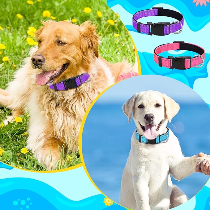 6 Pcs Reflective Dog Collar Soft Padded Breathable Adjustable Nylon Pet Collar with Safety Locking Buckle for Dogs Cats Puppy Pets Accessories(Medium,Fresh Color)