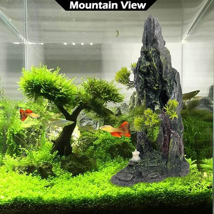 Tall Aquarium Mountain View Stone Decorations Aquarium Ornament Rock Cave Landscape Artificial Mountain Hill View Fish Tank Caves for Betta Hiding Reptile Aquarium Supply
