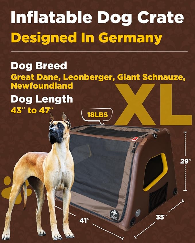 Collapsible Portable Soft Dog Crate-HIGHPI Inflatable Dog Travel Crate For Very Large Dogs, Waterproof Dog Kennel Outdoor Indoor, Safety Foldable Dog Cage For Car Home, Dog Carrier 41"L x 35"W x 29"H