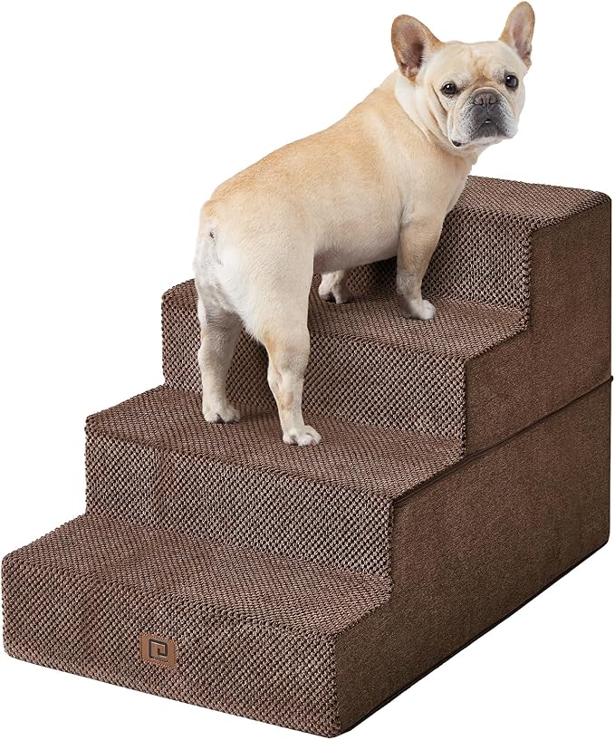 EHEYCIGA Dog Stairs for Bed 20”H, 4-Step Extra Wide Dog Steps for High Bed, Pet Steps for Small Dogs and Cats, Non-Slip Balanced Dog Indoor Ramp, Brown
