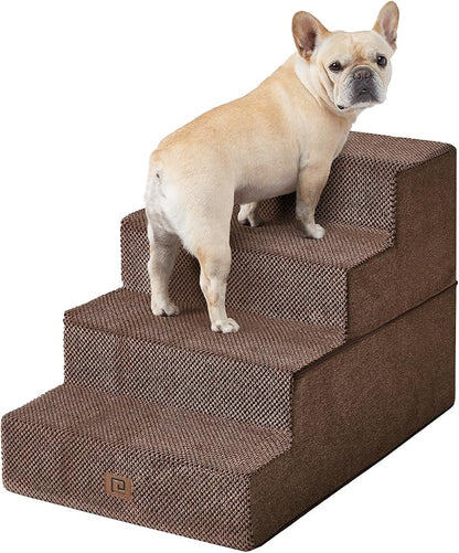 EHEYCIGA Dog Stairs for Bed 20”H, 4-Step Extra Wide Dog Steps for High Bed, Pet Steps for Small Dogs and Cats, Non-Slip Balanced Dog Indoor Ramp, Brown