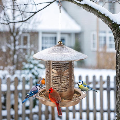 Bird Feeder, Metal Wild Bird Feeders for Outdoors Hanging, Beautiful Birdfeeders for Outside Garden Patio Decors - Dragonfly Pattern