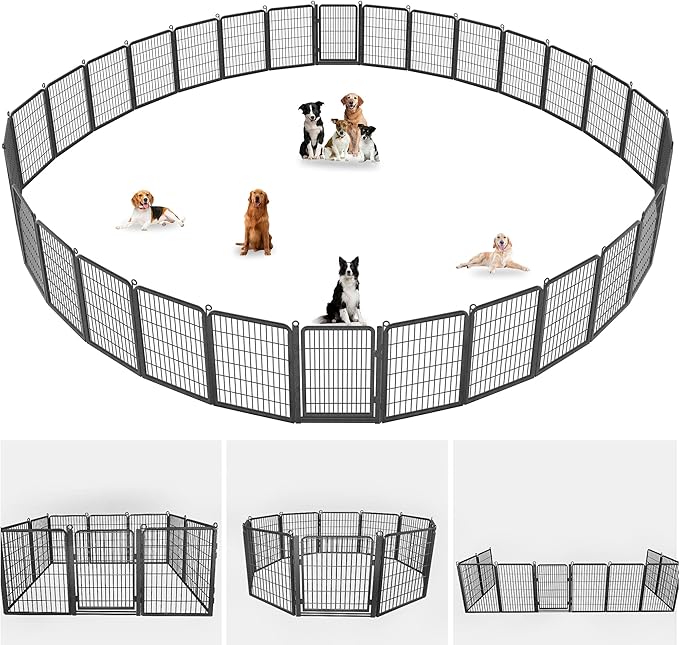 Dog Playpen Outdoor, 40" Height 34 Panels Pet Fence with Low Threshold Full Gate, Large Dog Fence Outdoor for Yard, Heavy Duty Pet Playpen Metal Play Pen Fence for RV Camping