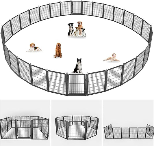 Dog Playpen Outdoor, 40" Height 34 Panels Pet Fence with Low Threshold Full Gate, Large Dog Fence Outdoor for Yard, Heavy Duty Pet Playpen Metal Play Pen Fence for RV Camping