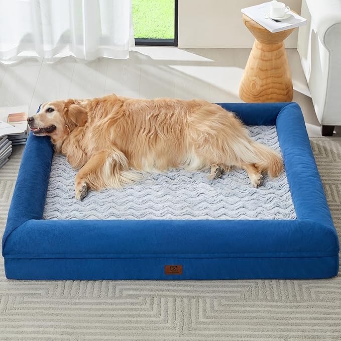 WNPETHOME Washable Dog Beds Large Sized Dog, XXXXL Dog Bed, Orthopedic Dog Sofa Bed with Removable & Waterproof Cover, Extra Large Dog Bed with Bolster Sides for Sleeping, Giant Dog Bed with Sides