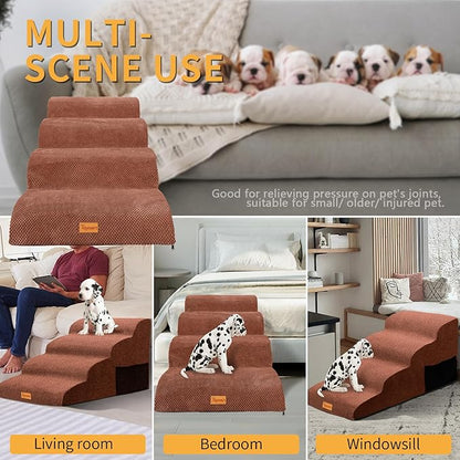 Topmart Wider High Density Foam Dog Steps 4 Tiers,Extra Wide Deep Pet Steps,Non-Slip Pet Stairs with Waterproof Cover,Soft Foam Dog Ladder,Best for Older Dogs Injured,Older Pets,Cats with Joint Pain