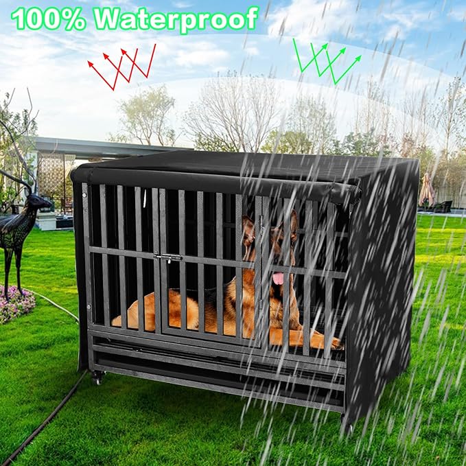42 inch Heavy Duty Dog Crate Covers Durable 600D Polyester Insulated Dog Kennel Cover Soundproof Windproof Rainproof Shading Fit for Wire Dog Cage Covers with Breathable Side Window ( ONLY COVER)