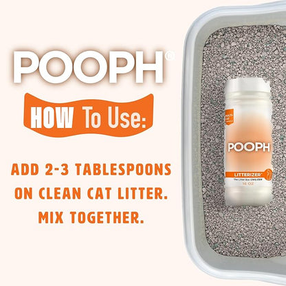 POOPH® LITTERIZER™ – The Litter Box Civilizer Helps Cut Litter Cost in Half Eliminates Organic Odor On-Contact Absorbs And Helps Keep Litter Dry NO Fragrance NO Harsh Chemicals Safe Effective