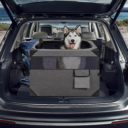 30 Inch Portable Travel Dog Crate, 3 Door Collapsible Soft Pet Kennel with Durable Mesh Windows for Medium Dogs, Foldable Dog Cage with Storage Pocket for Outdoor (Dark Grey)