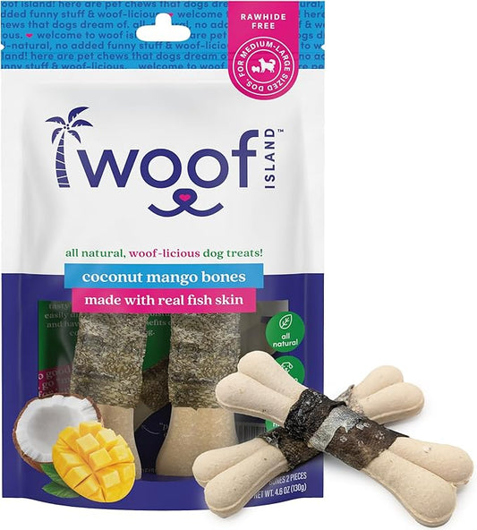 Coconut Mango Dog Bones - Long Lasting Natural Dog Treats - Dog Bones Rawhide Free Dog Chews - Long Lasting No Hide Dog Chews for Small Medium Large Dogs - Raw Hide Free Dog Chew (1 Pack)