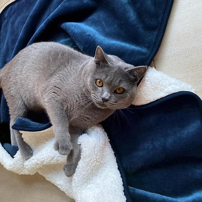 Waterproof Blanket for Bed Couch Sofa, Soft Liquid Pee Proof Pet Blanket for Dog Puppy Cat, Reversible Sherpa Fleece Blanket for Furniture Protector (Navy Blue, 30x40 inches)