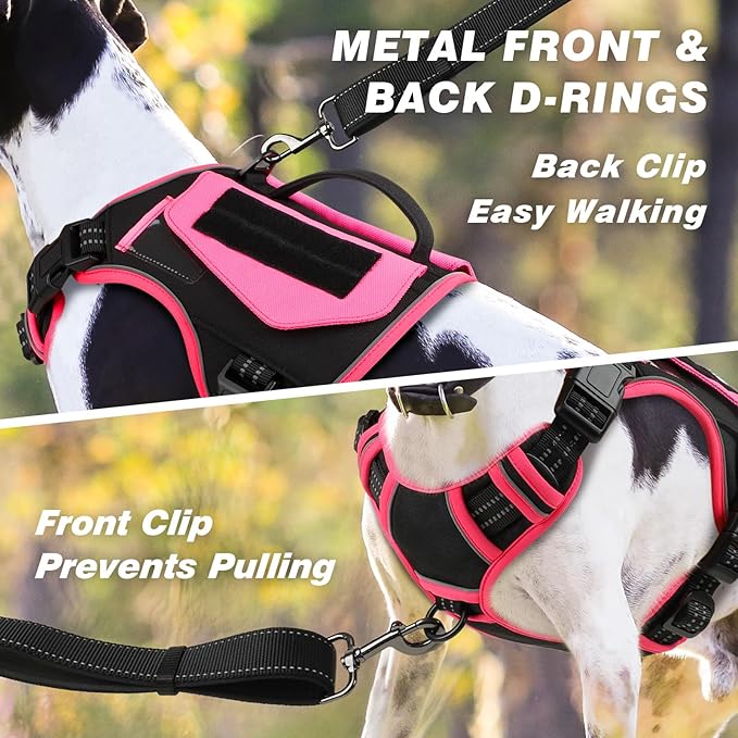 WINGOIN Tactical Dog Harness for Medium Dogs, No Pull Harness with Handle Pockets Poop Bag, Reflective Dog Vest, Military Service Heavy Duty Big Dog Harness for Walking Hiking Training, Black Pink, M