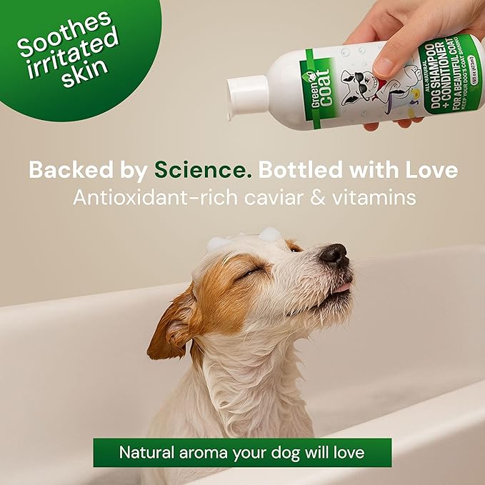 Nourishing Dog Shampoo and Conditioner – Natural Shine Formula with Caviar, Aloe & Bergamot for Sensitive Skin, Moisturizes & Protects, 16oz Bottle, 473 ml, Made in USA