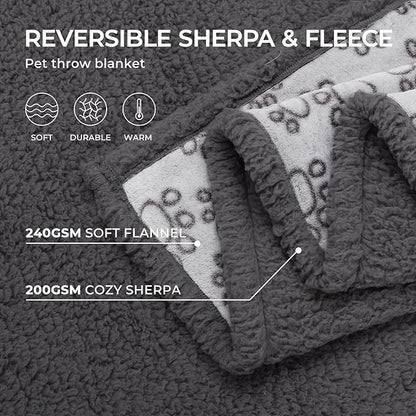 Luciphia Waterproof Pet Blankets for Couch Sofa Bed Cover Liquid Pee Proof Washable Soft Fluffy Large Dog Blanket Reversible Furniture Protection Paw Grey Mediumï¼57" x 40"ï¼