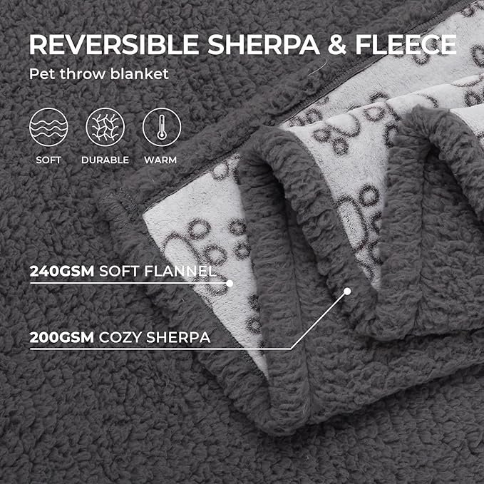 Luciphia Waterproof Pet Blankets for Couch Sofa Bed Cover Liquid Pee Proof Washable Soft Fluffy Large Dog Blanket Reversible Furniture Protection Paw Grey Smallï¼40" x 28"ï¼