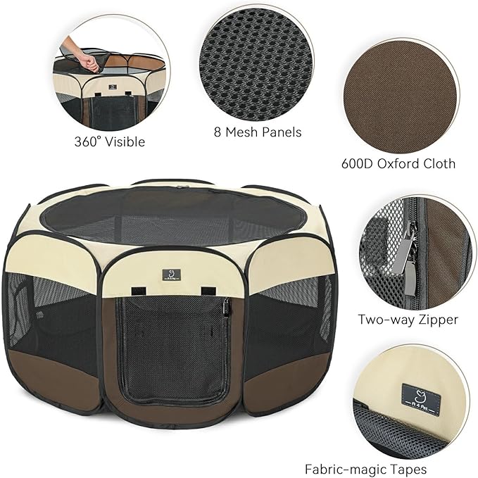 A4Pet Portable Foldable Pet Playpen, Dog Playpen Indoor/Outdoor - Ideal for Puppies, Cats, Rabbits - Removable Zipper & Collapsible Travel Bowl