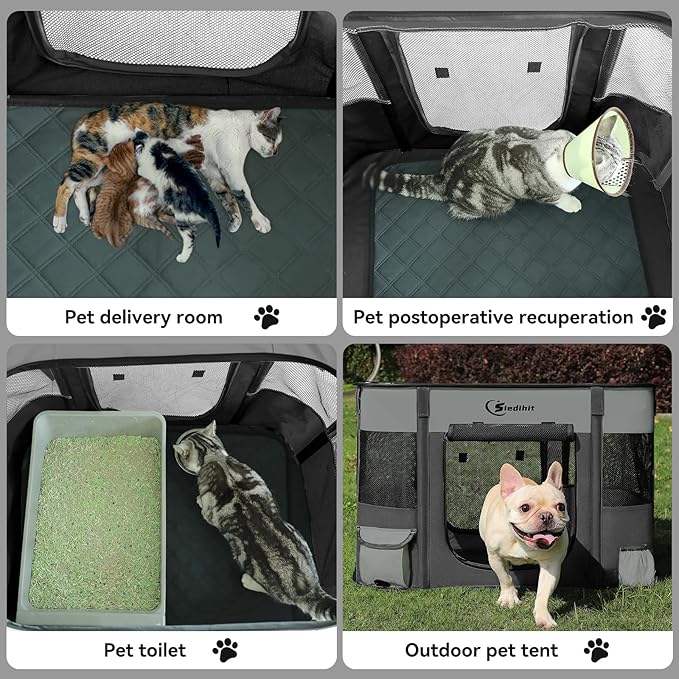 Dog Cat Playpen28/31/35in, Pet Puppy Portable Pens for Outdoor Travel Crate, Indoor After Surgery Use, Foldable Dog Kennel Tent for Rabbit or Small Animals and Tent Stakes (Dark Grey, Lagre)