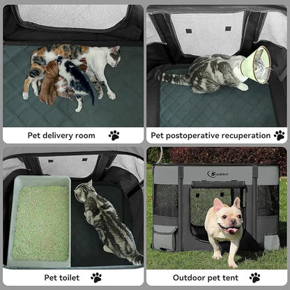 Dog Cat Playpen28/31/35in, Pet Puppy Portable Pens for Outdoor Travel Crate, Indoor After Surgery Use, Foldable Dog Kennel Tent for Rabbit or Small Animals and Tent Stakes (Dark Grey, Small)