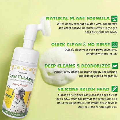 Dog Paw Cleaner - No Rinse Foaming Cleanser Waterless Dog Shampoo Mild Formula Paw Moisturizer for Dogs and Cats (5.07 fl oz/150ml)