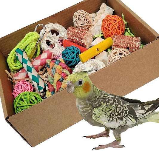 bird toys，Colorful Parrot Foraging and Tearing Toy Box - Suitable for chewing and foraging of long tailed parrots, Quaker parrots，cockatoos, Sun Conure， and other small and medium-sized parrots