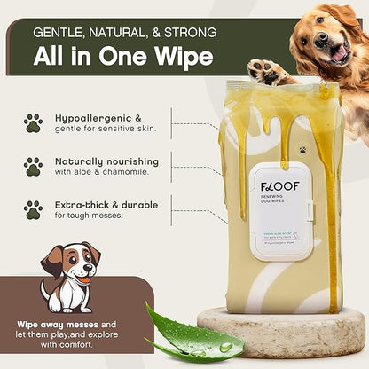 Floof Hypoallergenic Dog Wipes  Natural Aloe Grooming Wipes for Paws Face Ears Eyes & Bum  Vet-Formulated Extra Thick Safe for Puppies & Adult Dogs 864 Count