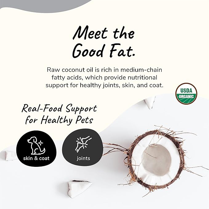 Organic Coconut Oil Pet Supplement for Dogs & Cats - Natural Skin and Coat Support with Cold Pressed Extra Virgin Coconut Oil - Itchy Skin & Dry Cracked Noses - Made in USA - 8 fl oz (Medium)