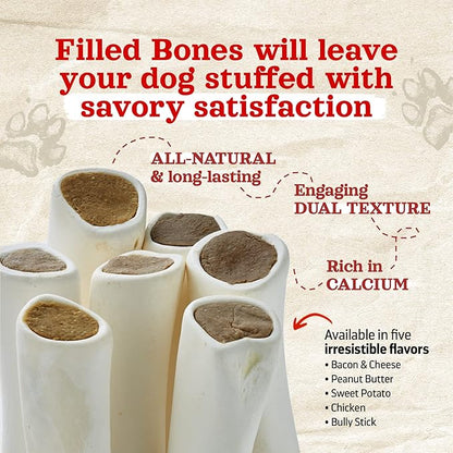 Natural Farm Peanut Butter Flavor Filled Dog Bones (5-6 Inch, 3 Pack), Limited Ingredient Stuffed Dental Dog Bone Treats for Small, Medium and Large Dogs