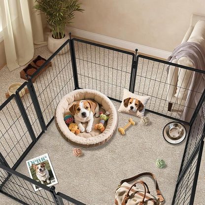 Dog Playpen for Indoor & Outdoor Use  Heavy-Duty Metal Pet Fence with Ground Stakes, Rounded Ball Tops for Safety, Stable & Foldable Design, Easy to Assemble 24 inch 8 Panels