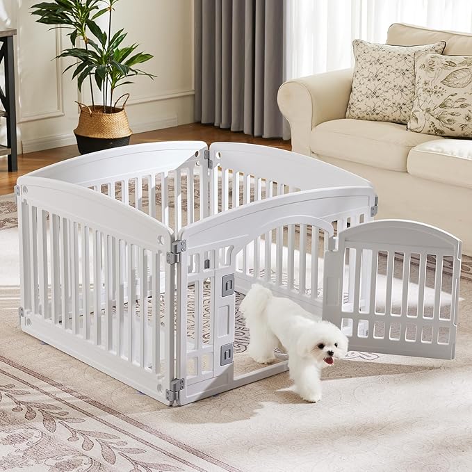 Dog Playpen 4-Panel 24" | Safe & Secure Indoor/Outdoor Pet Fence | Folding & Portable | 35 x 35 x 24IN, Ideal for Small to Medium Dogs | Easy to Clean ï¼_hiteï¼