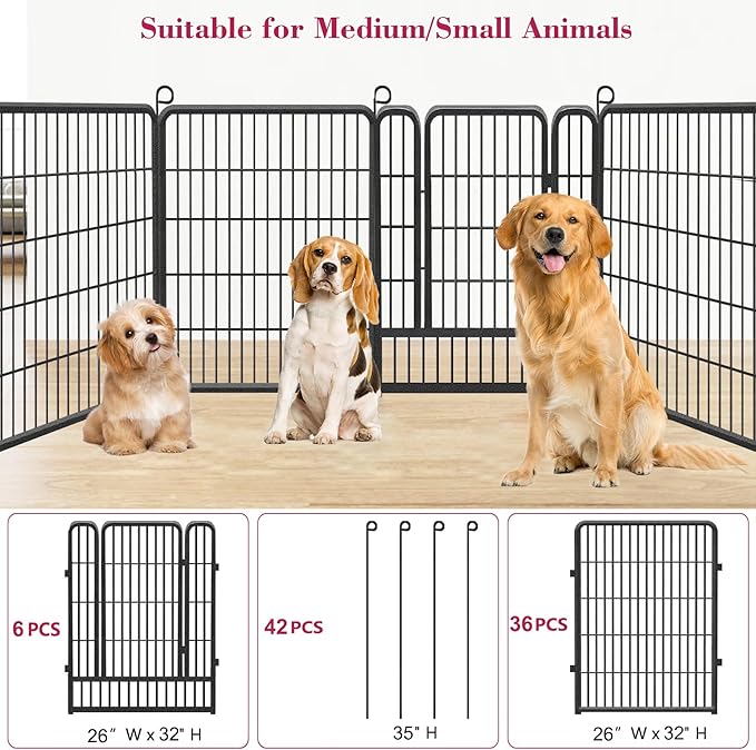 Dog Playpen Dog Fence Outdoor for Yard, 32inch 42 Panels Dog Pens Outside Anti-Rust Pet Playpen Exercise Pen with Lock, Portable Pet Fence for Yard RV Camping