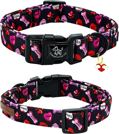Elegant little tail Valentine's Day Dog Collar-Cute Heart Dog Collar for Medium Dogs, Female or Male Adjustable Cotton Pet Collar with Quick Release Buckle for Small Medium Large Dogs