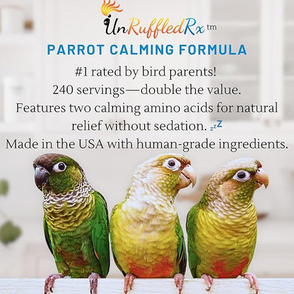 UnRuffledRx™ Calming Formula for Parrots – Helps Birds Stay Chill During Fireworks, Visitors & Travel – Soothes Screaming, Biting, Plucking – 224 Servings