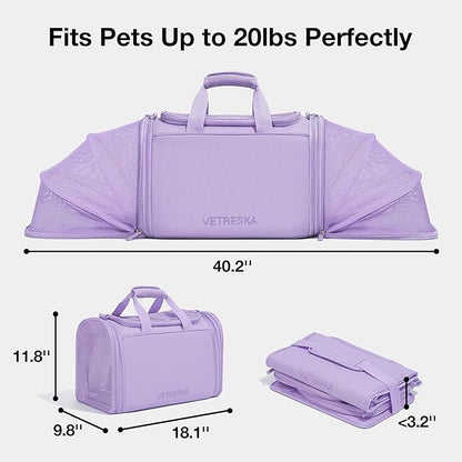 VETRESKA Expandable Cat Carrier,Dog Carrier for Small Medium Puppies,Soft-Sided Pet Carrier Airline Approved,Collapsible Travel Cats/Puppy Carrier with Locking Safety Zippers and Anti-Scratch Mesh