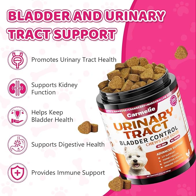 Dog Urinary Tract Supplement, Cranberry Supplement for Dog Urinary Tract, Bladder Support, Kidney Support, 200 Chews Natural Cranberry Support for Dogs
