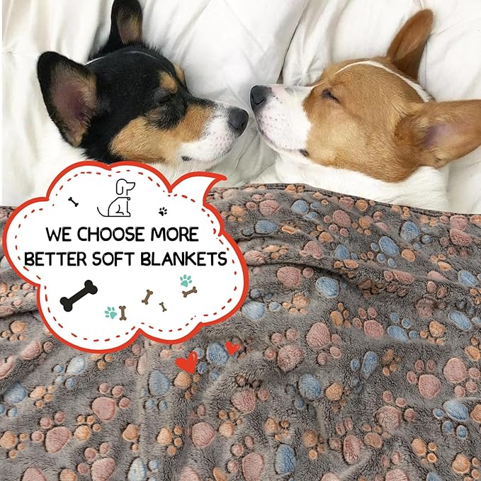 Rezutan Upgraded Dog Blankets for Large Dogs, Dog Cat Flannel Blankets Washable, Soft Pet Mat Throw Cover for Kennel Crate Bed, Cute Paw Pattern, Dog Blanket, Pet Blanket