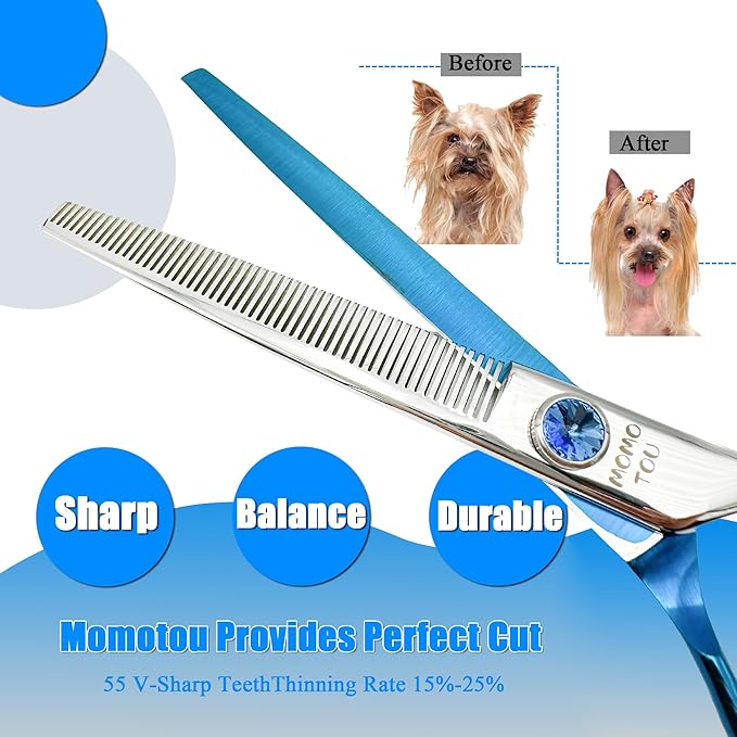7'' Dog Grooming Scissors Set Straight Thinning Curved Chunker Shears 4pcs in 1 Set with Comb Dog Grooming Scissors Kit for Dogs and Cats