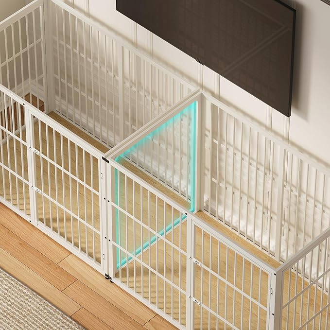 94.48'' Dog Crate Furniture Large Breed TV Stand with Double Rooms for 2 Large Medium Dogs, Wooden Indoor Kennel Crate Cage End Table with Removable Divider, Can Use Separately, Natural Beech