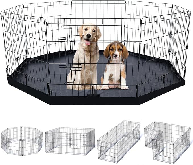 Dog Playpen Indoor with Bottom Pad/Top Cover, Dog Playpen Collapsible Metal Small Animal Kennels,8 Panels 24 "W x 24 "H for Indoor/Outdoor Small Medim Pet Yard