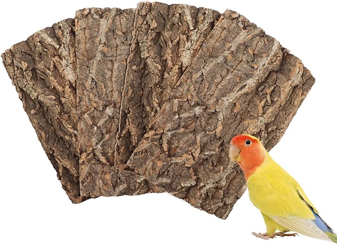 4 Pack Cork Bark Perch for Bird, 11.8 _ 7.9 inch Natural Parrot Chewing Toys, Birdcage Background Decor Accessories, Bark Toy for Budgie Parakeet Cockatiel Lovebirds Conures Hamster Guinea Pig Rat