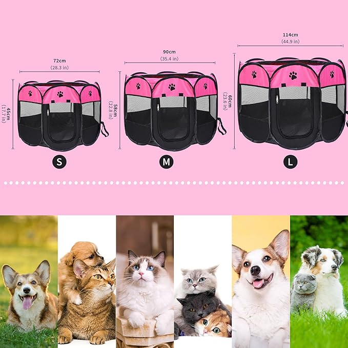 Mile High Life | Foldable Dog Playpen | Portable Dog Crate w Removable Shade Cover | Dog Kennel Indoor/Outdoor w Carry Case | Pen Tent for Dog/Cat/Rabbit(Hot Pink, Large (45"x45"x23"))