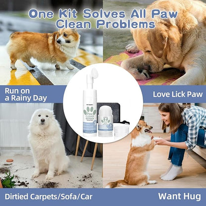 Dog Paw Care Kit - No-Rinse Foaming Paw Cleanser & Balm Stick for Small to Large Dogs & Cats