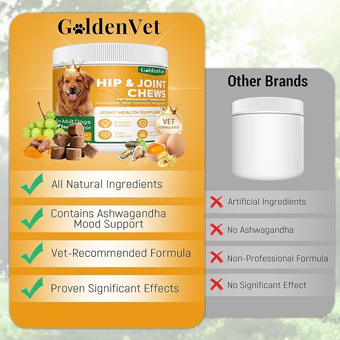 Hip and Joint Chews for Senior Dogs with Glucosamine HCL, Chondroitin, Green-lipped Mussel, Ashwagandha for Anti Inflammatory, Mobility Support, Muscle Maintenance, Joint Comfort 120 Ct