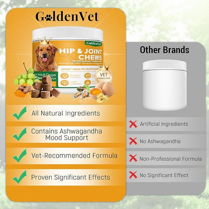 Hip and Joint Chews for Senior Dogs with Glucosamine HCL, Chondroitin, Green-lipped Mussel, Ashwagandha for Anti Inflammatory, Mobility Support, Muscle Maintenance, Joint Comfort 120 Ct