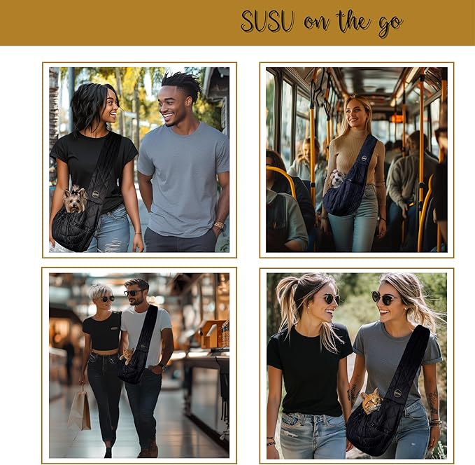 SUSU Cat Sling & Dog Slings for Small Dogs up to 9lbs | Ultra-Soft Parachute-Grade Fabric, Adjustable Strap and Closure | Dual Carry Options Puppy Carrier | Cat Carrier Pouch with Two Zipper Pockets