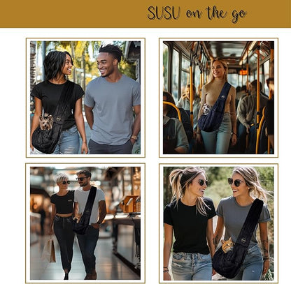 SUSU Cat Sling & Dog Slings for Small Dogs up to 9lbs | Ultra-Soft Parachute-Grade Fabric, Adjustable Strap and Closure | Dual Carry Options Puppy Carrier | Cat Carrier Pouch with Two Zipper Pockets