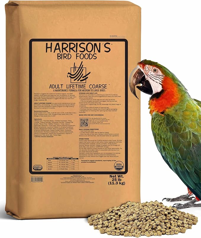 Harrison's Bird Foods Adult Lifetime Coarse Certified Organic Non-GMO Bird Food 25lb